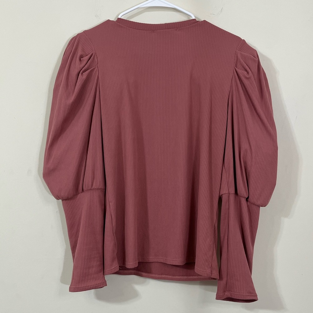 Love J Pink Ribbed Juliette Sleeve Button Long Sleeve Shirt - Picture 7 of 7